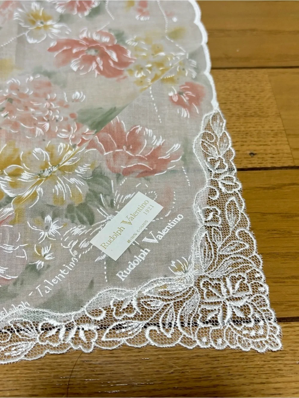 Rudolf Valentino Multicolor Floral Cotton w/Lace Handkerchief/Bandana/Scarf